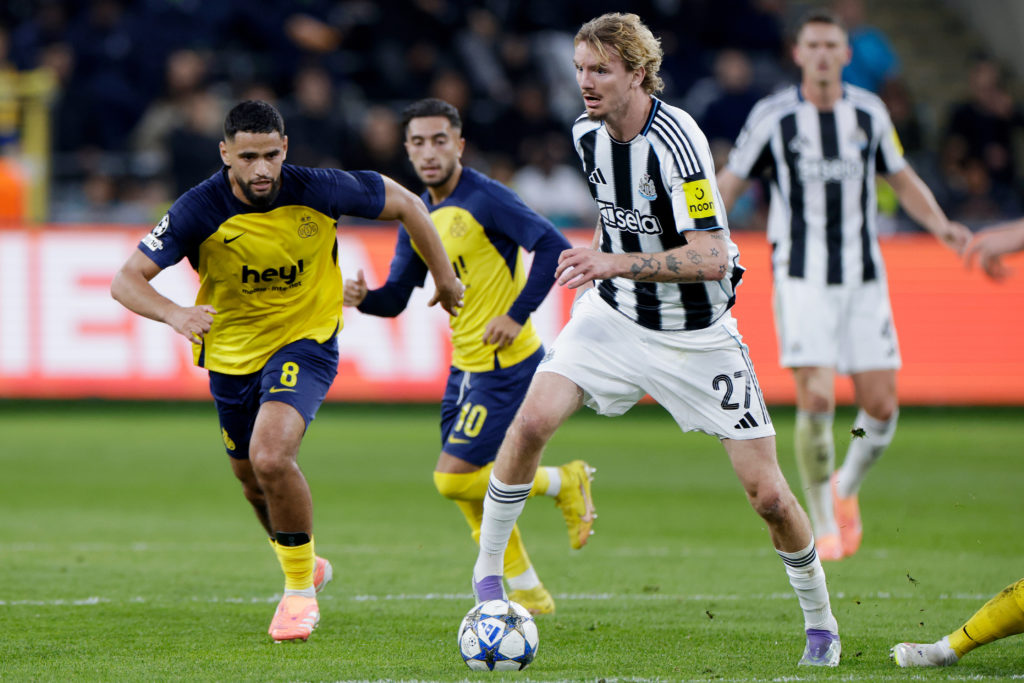 Nick Woltemade runs with the ball during Newcastle United's Champions League win over Union Saint-Gilloise.
