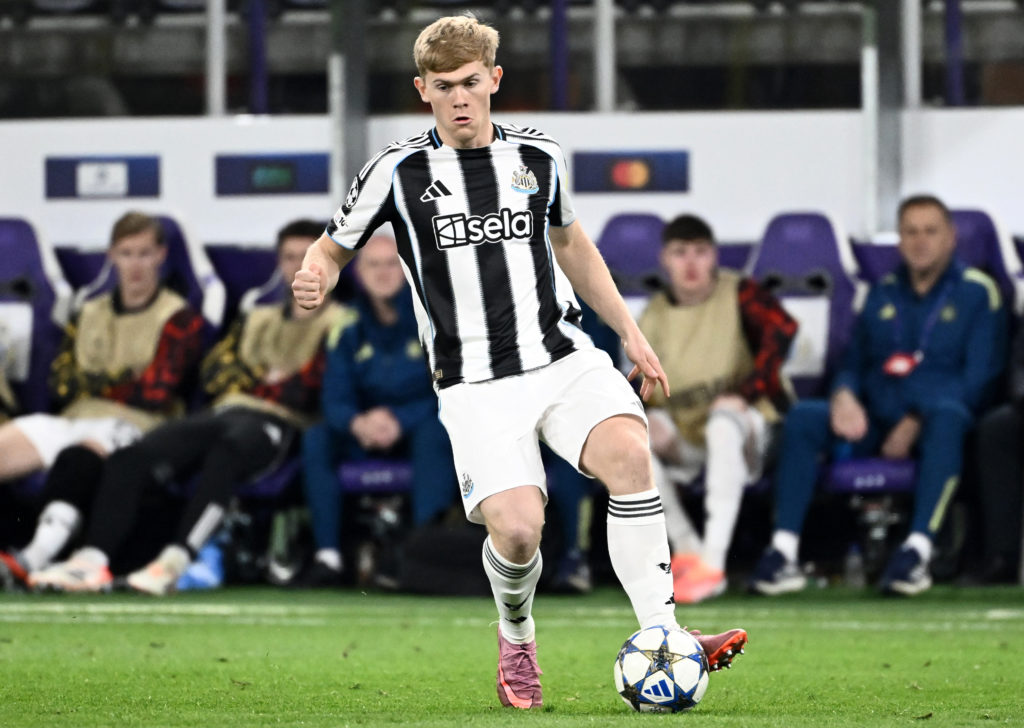 Lewis Hall playing for Newcastle United against Union Saint-Gilloise in the Champions League.