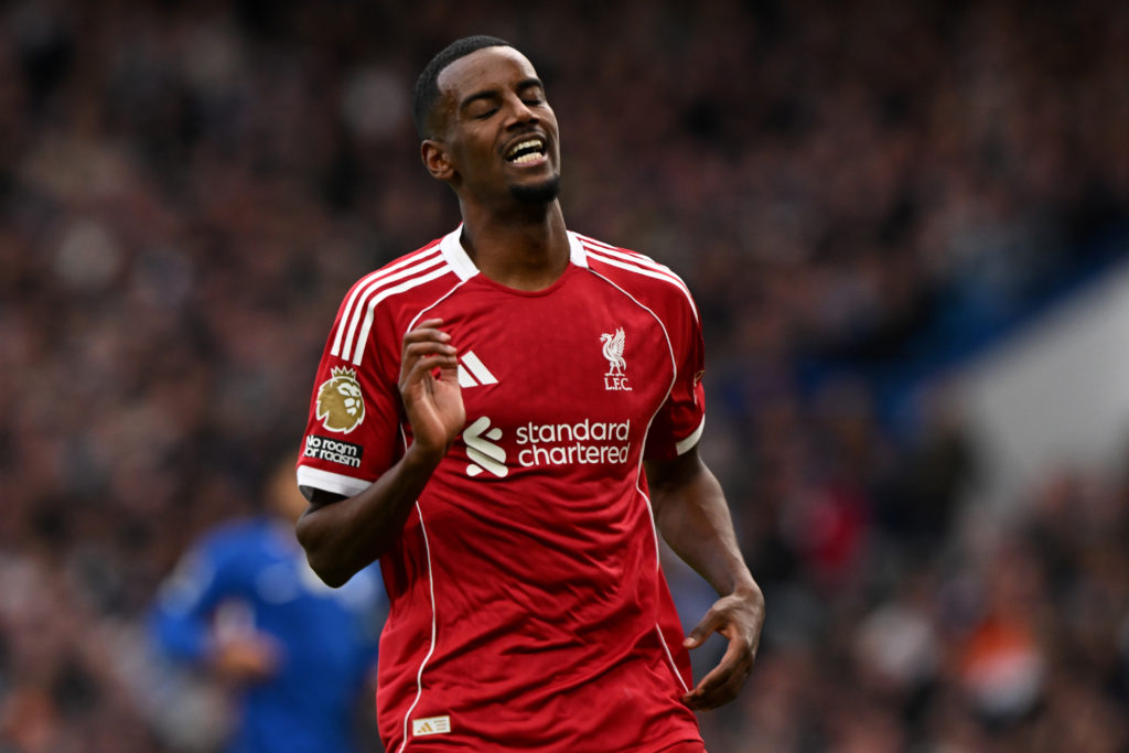 Alexander Isak looks frustrated during Liverpool FC's Premier League match against Chelsea.
