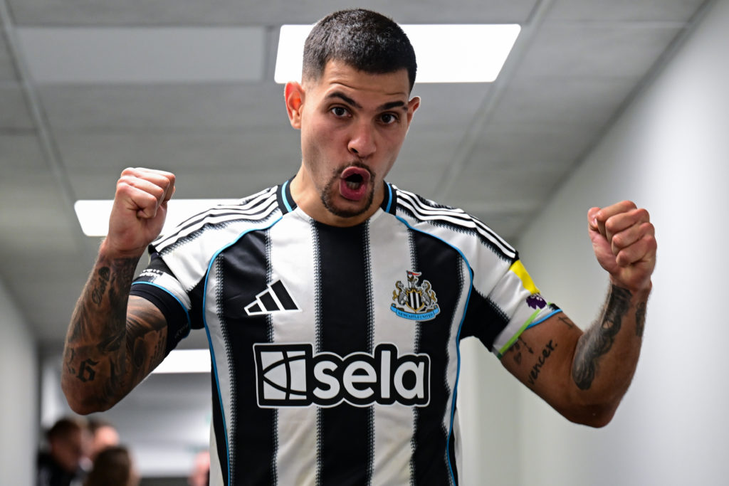 Bruno Guimaraes celebrates after Newcastle United's Premier League win over Nottingham Forest.