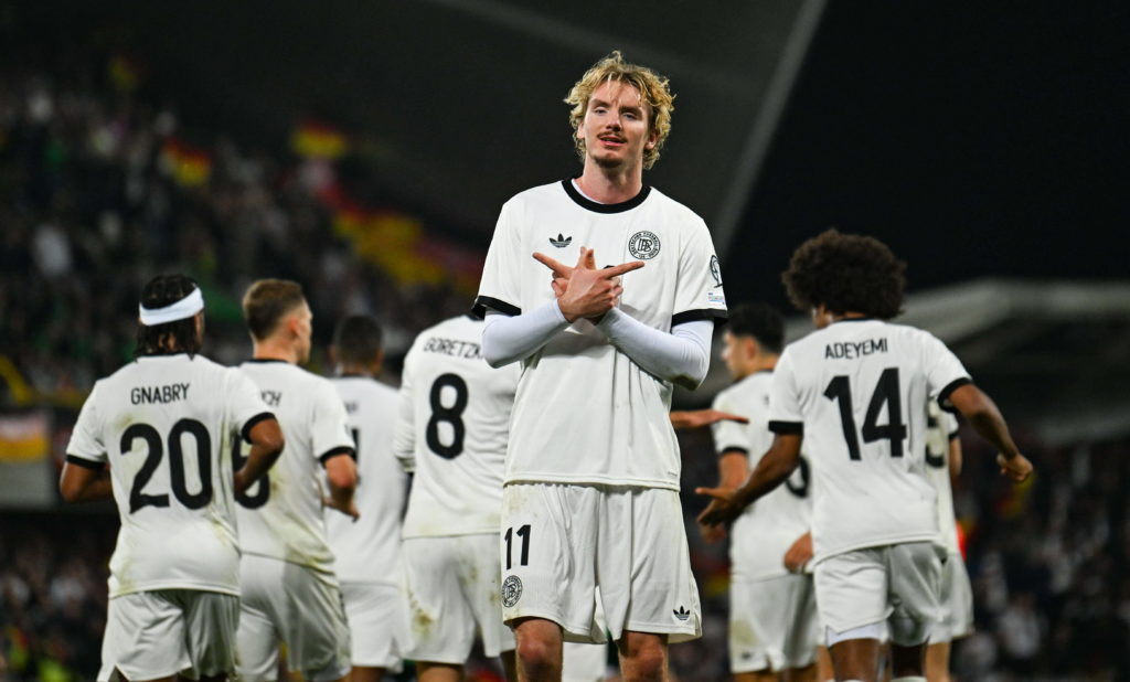 Nick Woltemade celebrates his goal for Germany against Northern Ireland.