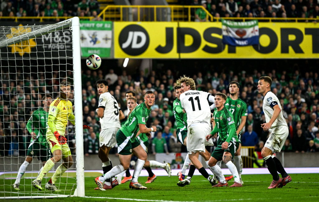 Nick Woltemade scores for Germany against Northern Ireland.
