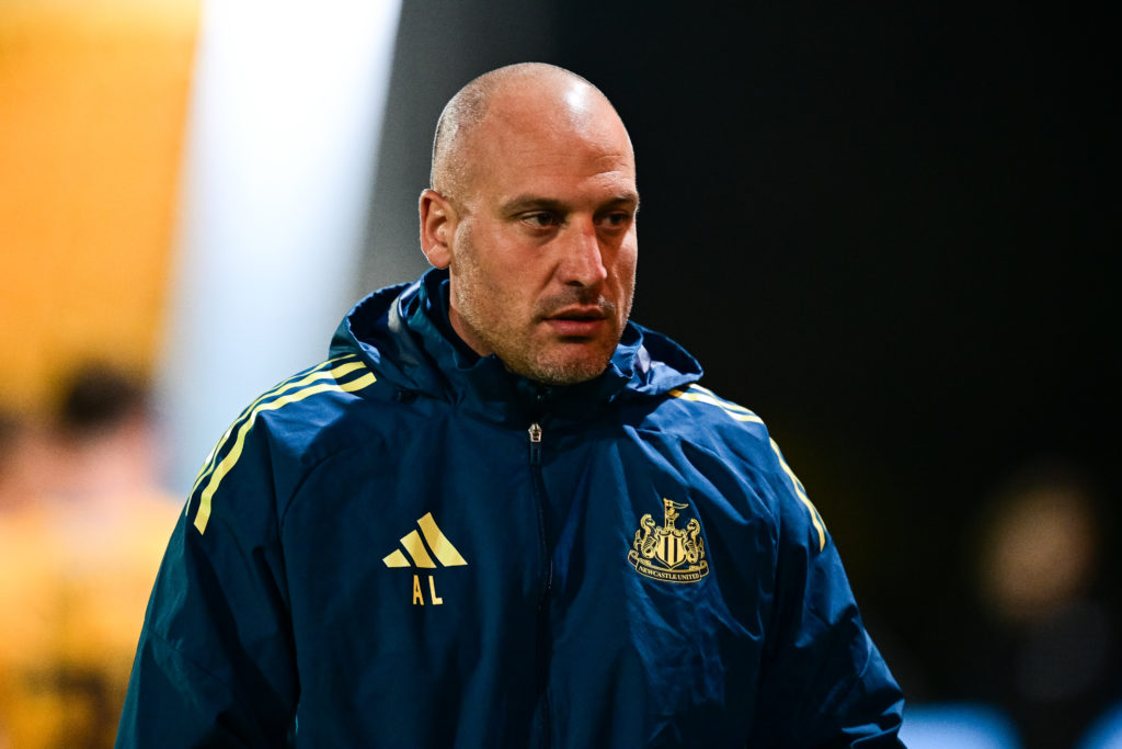 Newcastle United U21 coach Adam Lawrence watches on during a Vertu Trophy game against Mansfield.