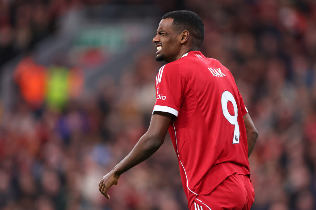 Alexander Isak reacts during Liverpool's Premier League game against Manchester United.