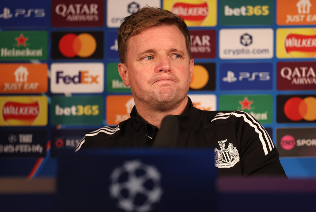 Eddie Howe speaks to the media ahead of Newcastle United vs Benfica in the Champions League.
