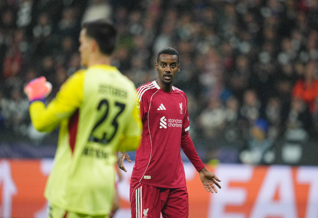 Alexander Isak gestures during Eintracht Frankfurt vs Liverpool in the Champions League.