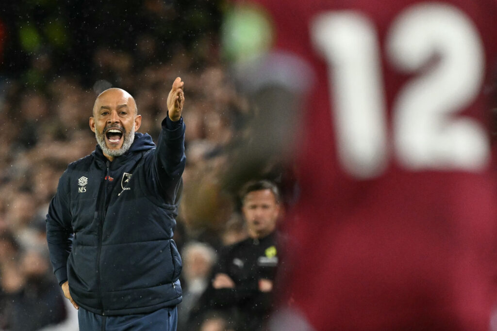 West Ham manager Nuno Espirito Santo gestures from the touchline.