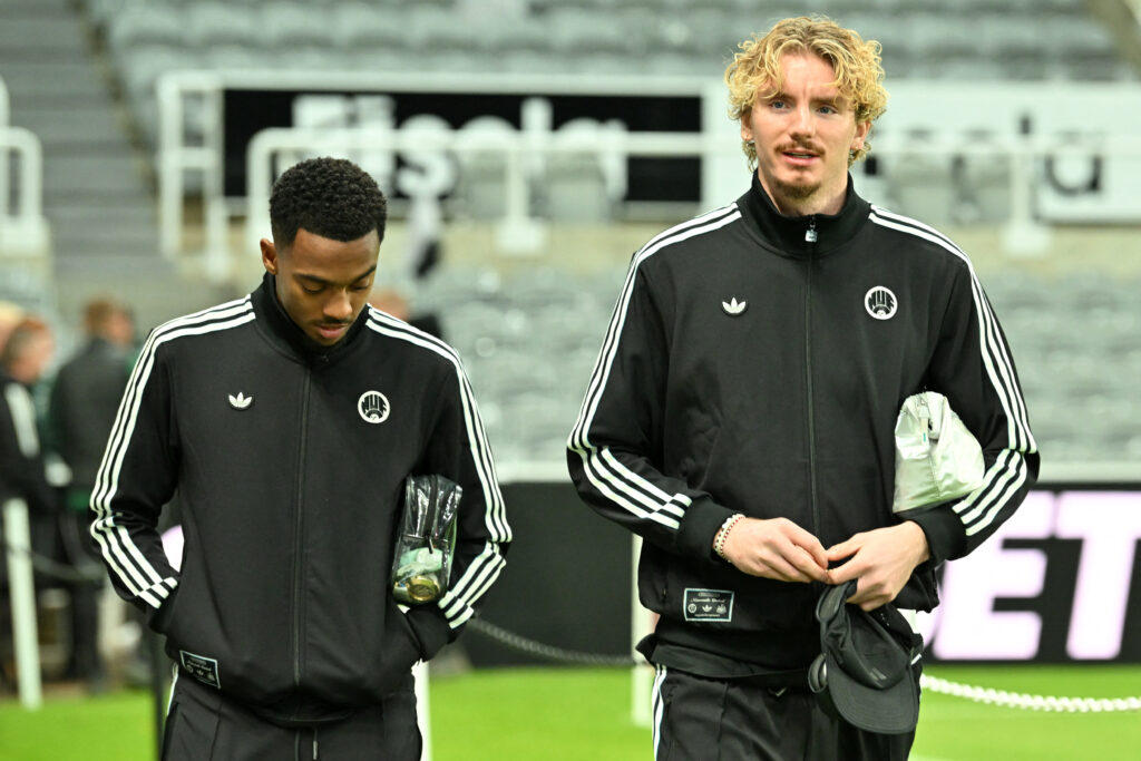 Joe Willock and Nick Woltemade arrive at St James' Park for Newcastle United vs Tottenham Hotspur.