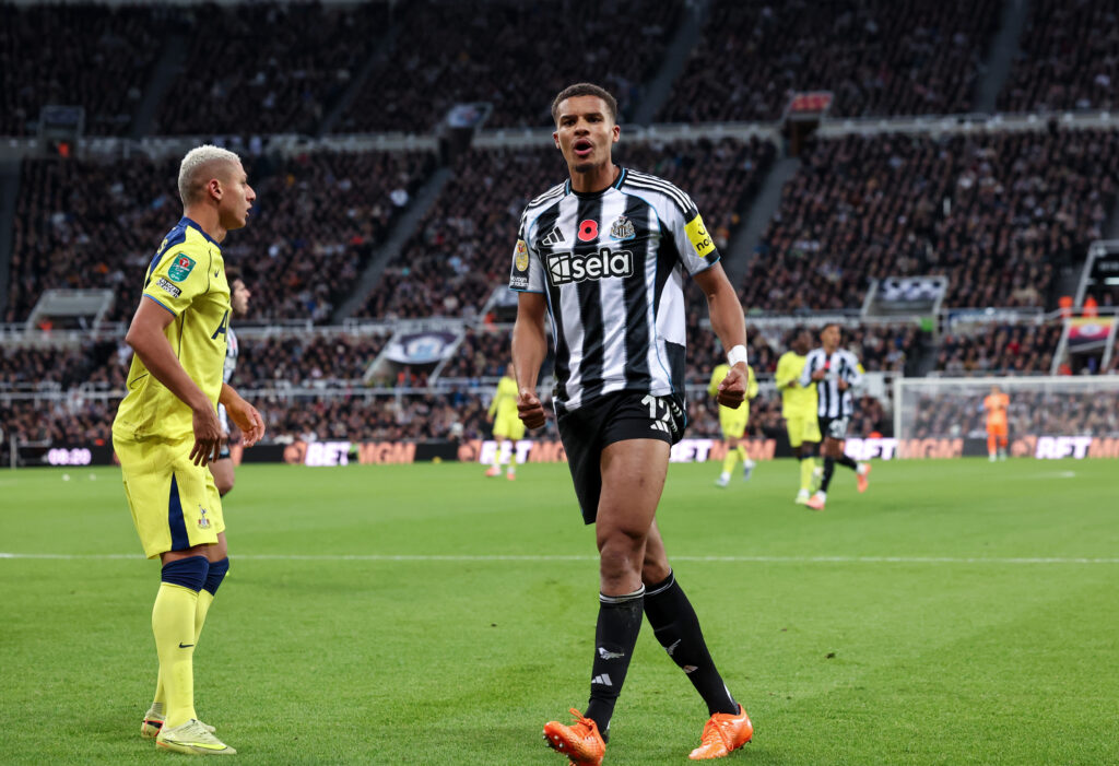 Malick Thiaw reacts after tackling Richarlison during Newcastle United's Carabao Cup win over Tottenham Hotspur.