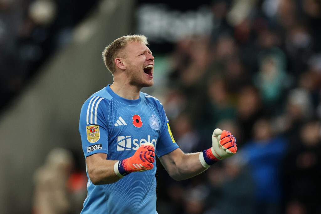 Newcastle United's Aaron Ramsdale celebrates against Tottenham Hotspur