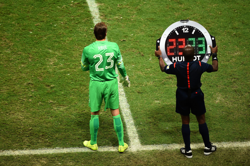 Tim Krul is brought on as a substitute for Netherlands vs Costa Rica.