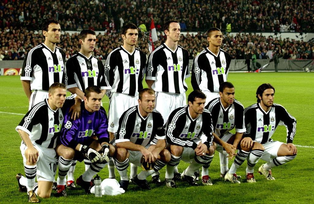 Newcastle players pose for a team photo before a European match vs Feyenoord.