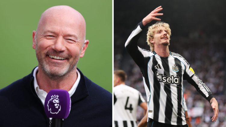 A split image of pundit Alan Shearer (L) and Newcastle United striker Nick Woltemade (R)