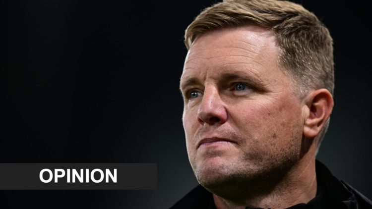 Eddie Howe looks on during Union Saint-Gilloise vs Newcastle United in the Champions League.