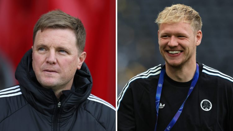 A split image of Newcastle United boss Eddie Howe (L) and Newcastle United goalkeeper Aaron Ramsdale (R)