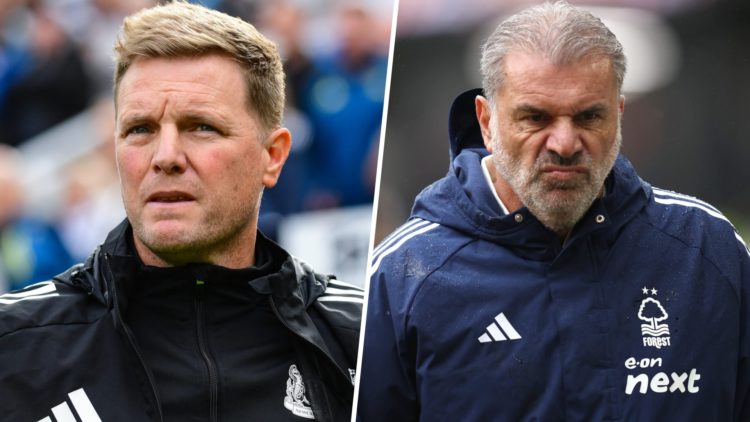 Newcastle United manager Eddie Howe. Nottingham Forest manager Ange Postecoglou.