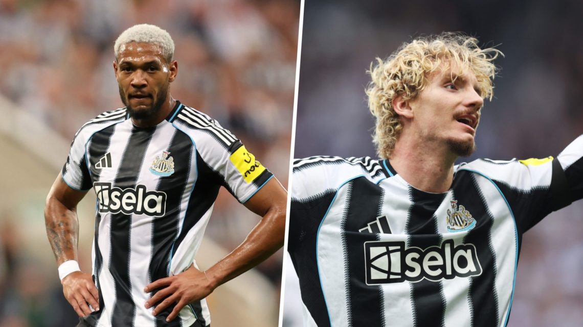 Joelinton in action for Newcastle United, Nick Woltemade reacts while playing for Newcastle United.