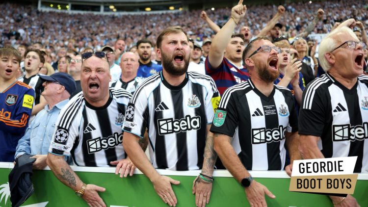 Newcastle United fans support their team during the 2025 Carabao Cup final at Wembley.