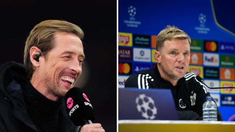 Peter Crouch doing punditry for TNT Sports, Eddie Howe addresses the media during a Champions League press conference.