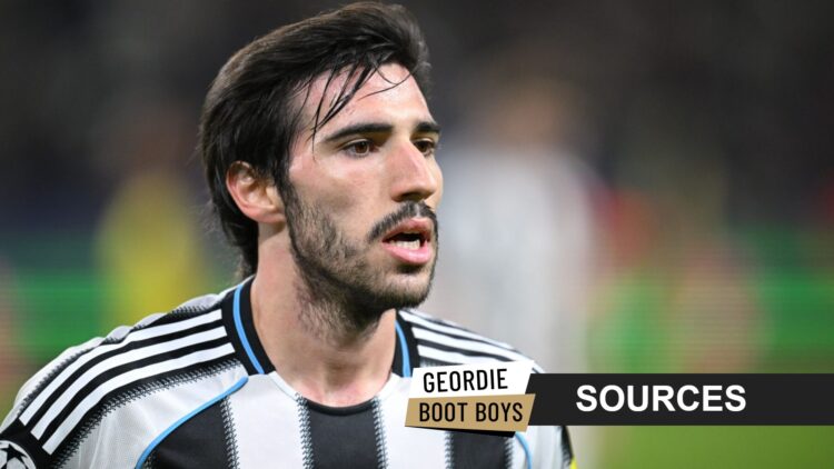 Sandro Tonali playing for Newcastle United in the Champions League against Union Saint-Gilloise.
