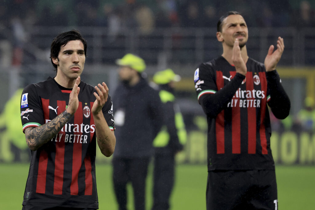 Sandro Tonali and Zlatan Ibrahimovic look dejected after AC Milan's Serie A game against Salernitana.