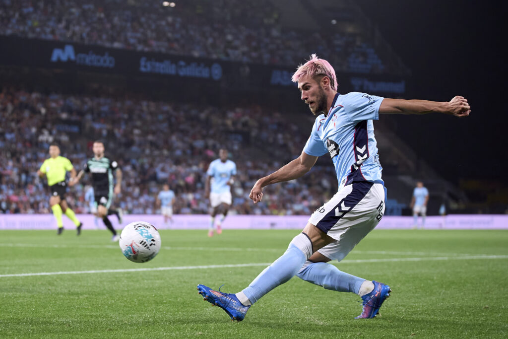 Celta Vigo's Oscar Mingueza in action against Real Betis.