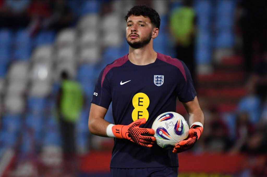 James Trafford warms up before England World Cup qualifier against Serbia.