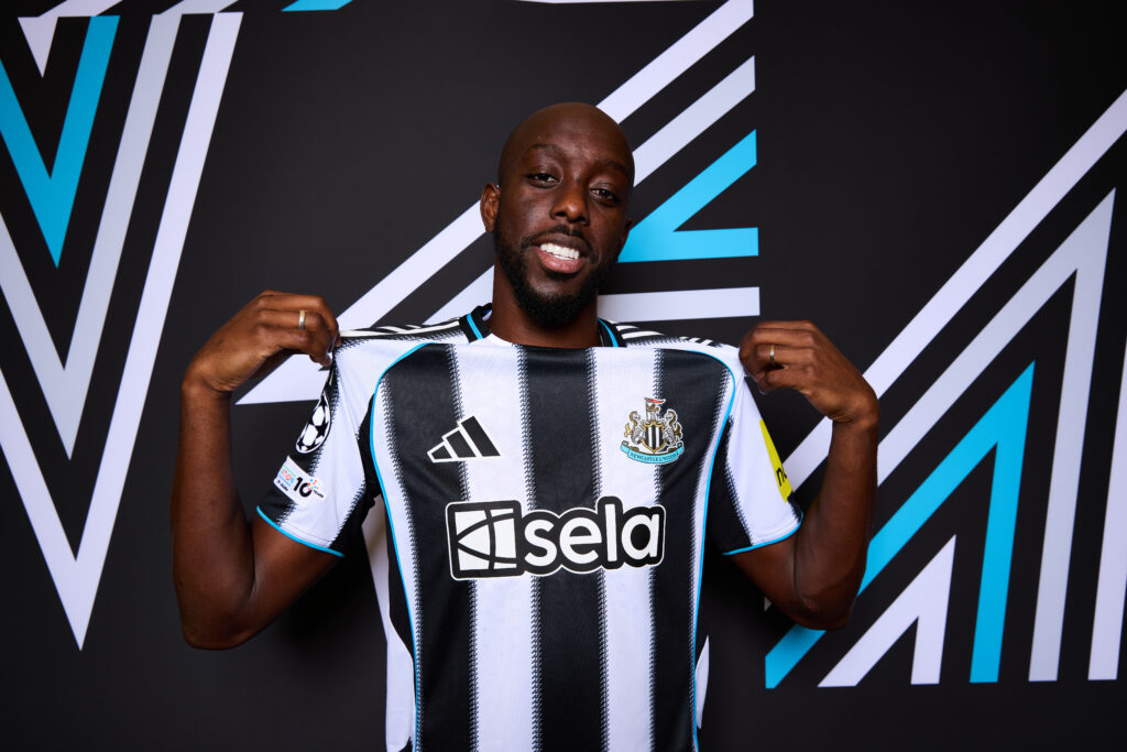 Yoane Wissa poses for Newcastle United's Champions League photocall.
