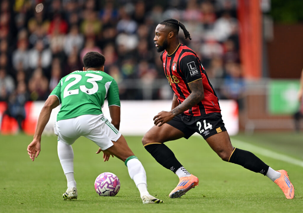 Antoine Semenyo runs with the ball during Bournemouth vs Newcastle United.