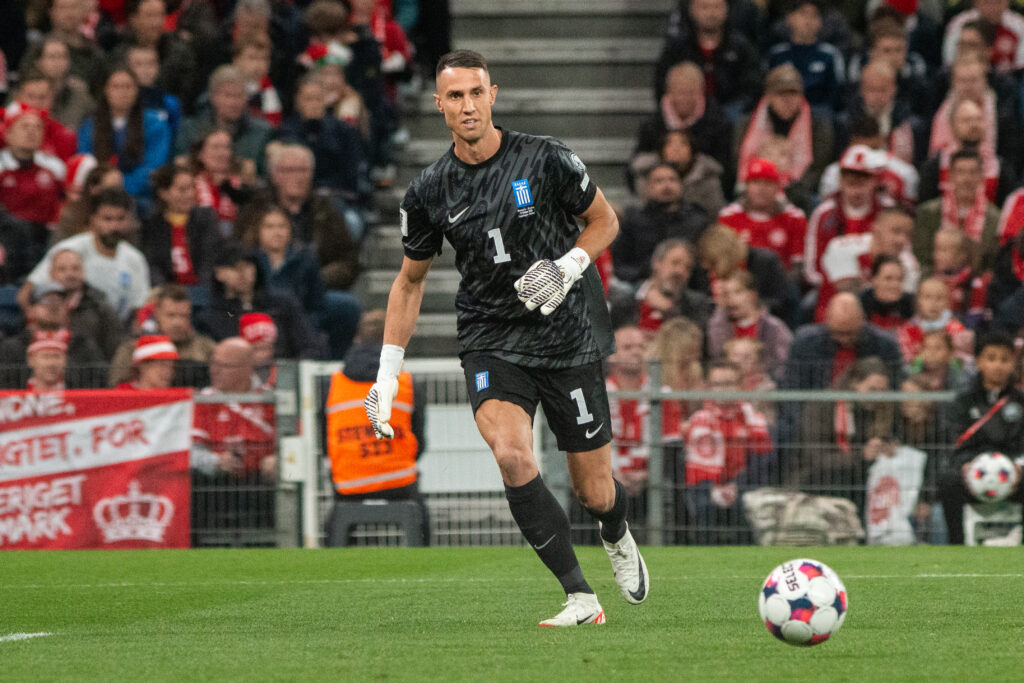 Odysseas Vlachodimos during Denmark v Greece