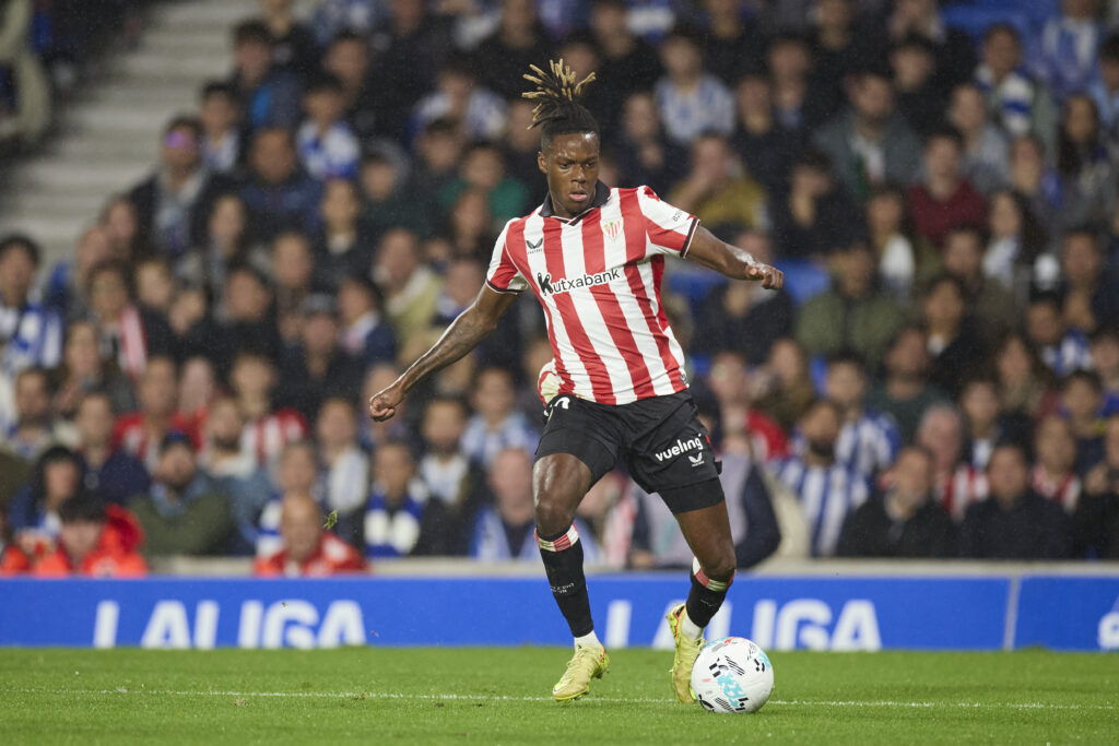 Athletic Club's Nico Williams in action v Real Sociedad