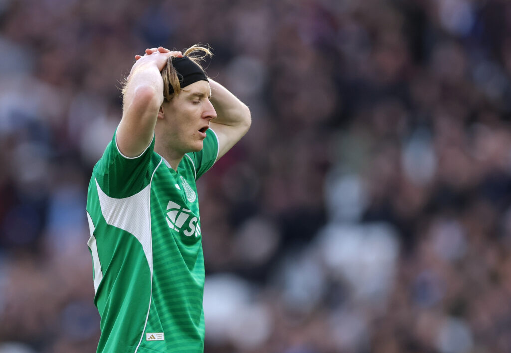 Anthony Gordon holds his hands on his head in frustration.