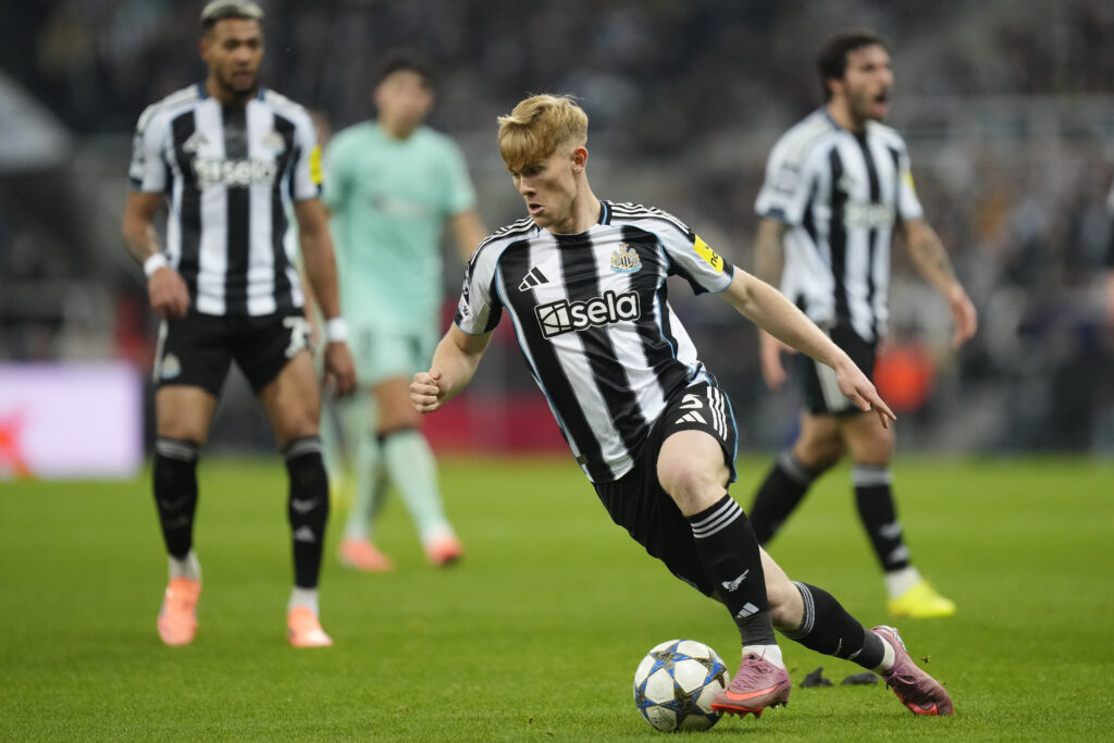 Lewis Hall in action in the Champions League game between Newcastle United and Athletic Club.