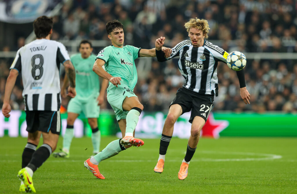 Nick Woltemade in action for Newcastle United against Athletic Club in the Champions League.