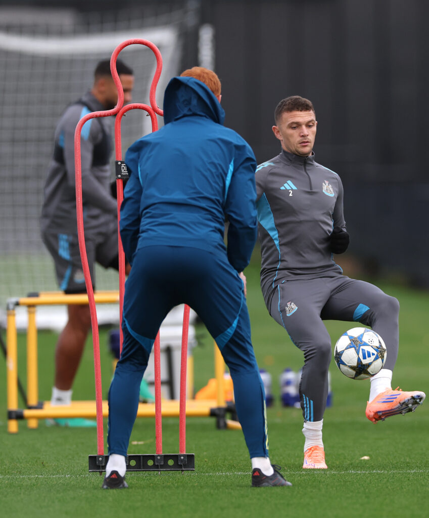 Kieran Trippier in Newcastle United training ahead of facing Athletic Club in the Champions League.