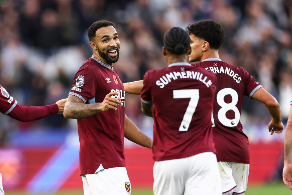 Callum Wilson celebrates after scoring for West Ham against Burnley.