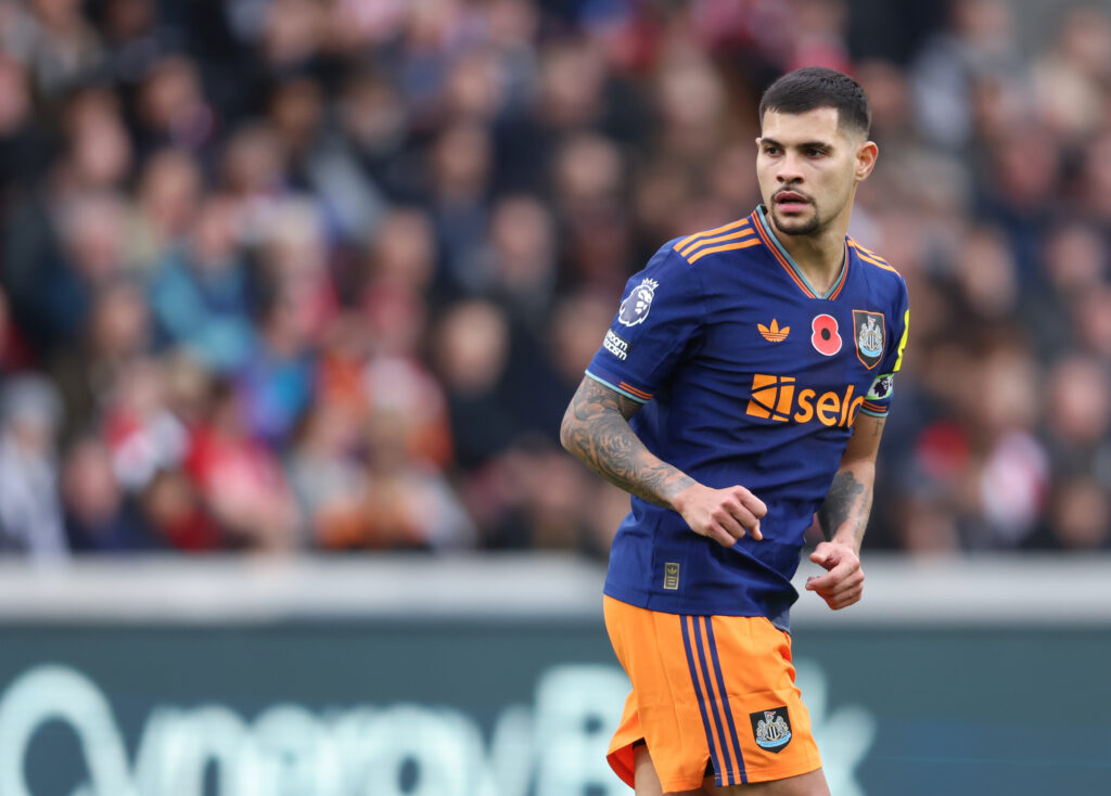 Bruno Guimaraes playing for Newcastle United against Brentford.