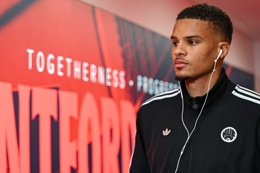 Malick Thiaw arrives at the Gtech Community Stadium ahead of Brentford vs Newcastle United.