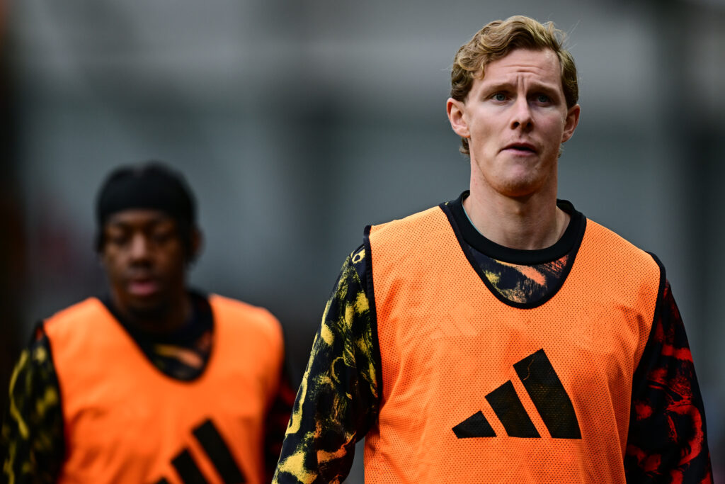 Emil Krafth warms up during Brentford vs Newcastle United.