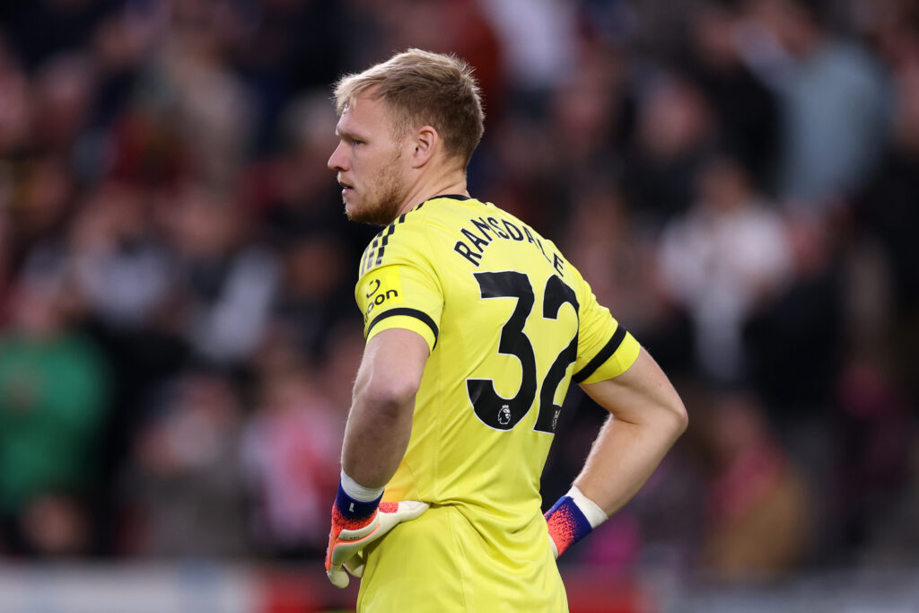 Aaron Ramsdale looks dejected after Newcastle United's loss to Brentford in the Premier League.