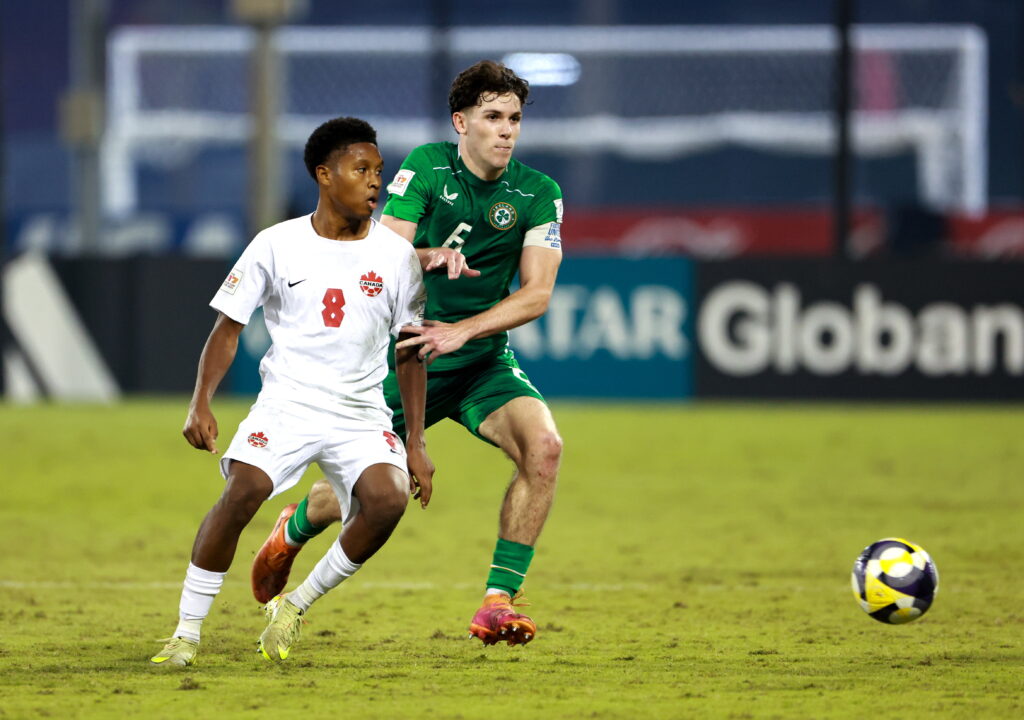 Rory Finneran playing for Republic of Ireland U17s against Canada U17s in the U17 World Cup.