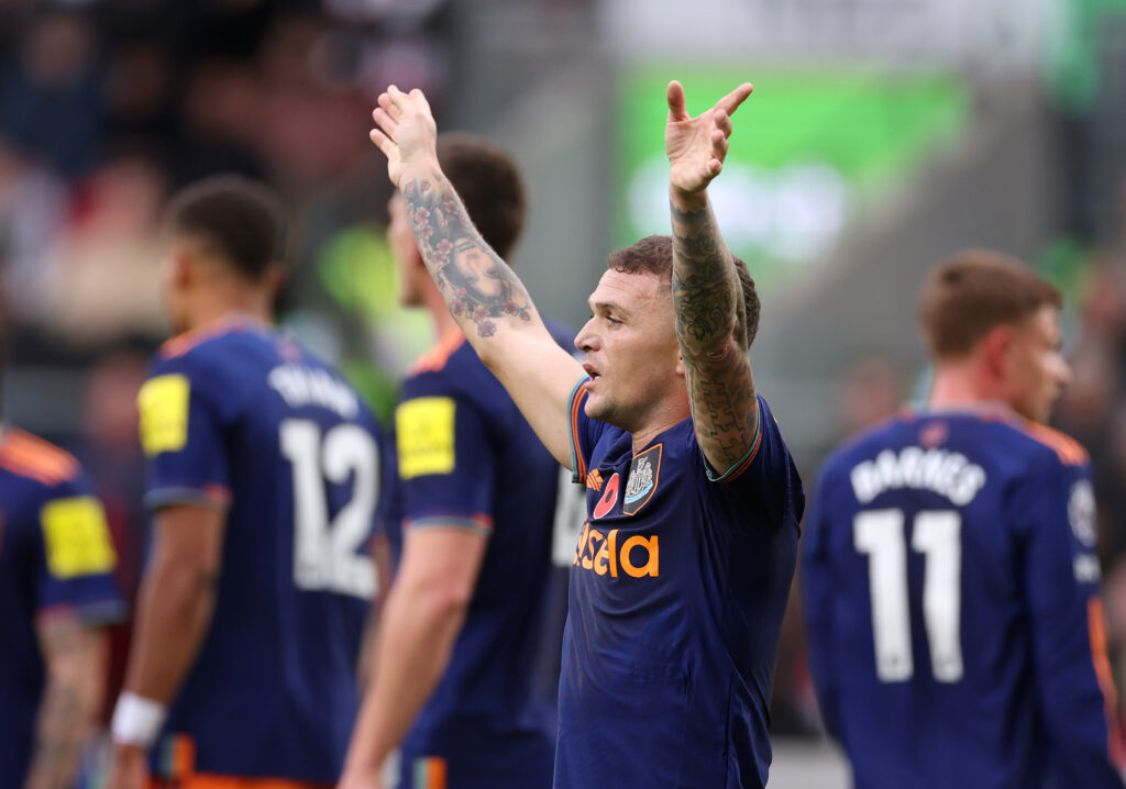 Kieran Trippier playing for Newcastle United against Brentford.