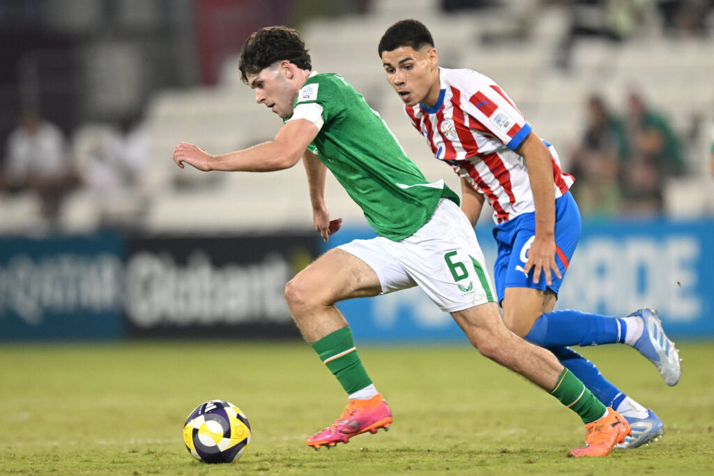 Rory Finneran of Republic of Ireland in action against Paraguay.