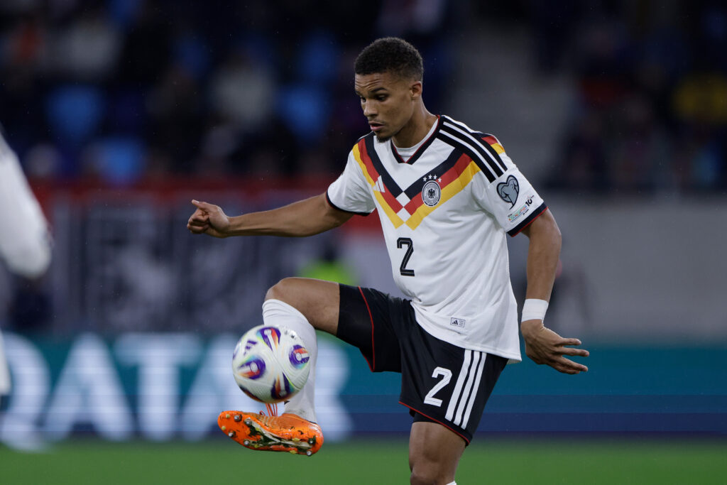 Germany defender Malick Thiaw controls the ball during a 2026 World Cup qualifier against Luxembourg.