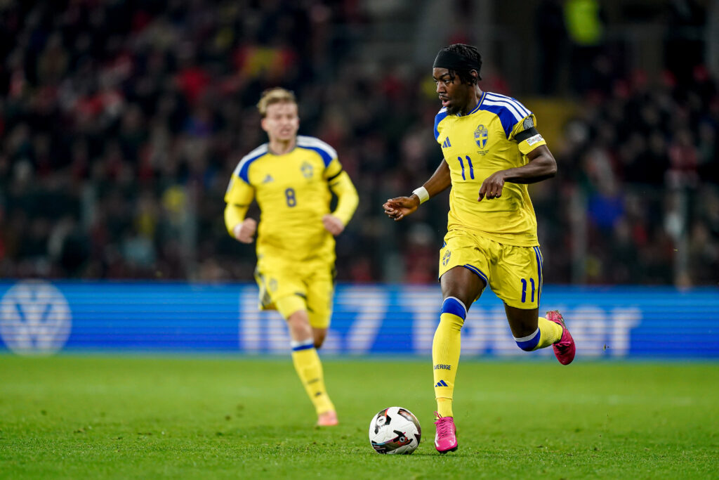 Sweden's Anthony Elanga in action against Switzerland