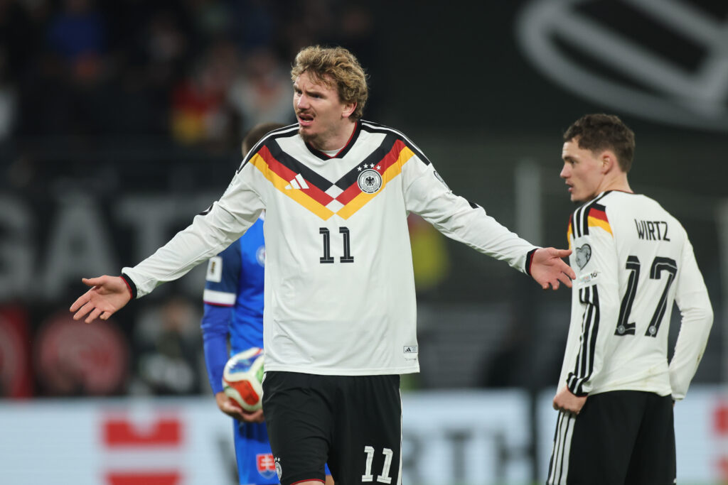 Nick Woltemade reacts during Germany vs Slovakia.