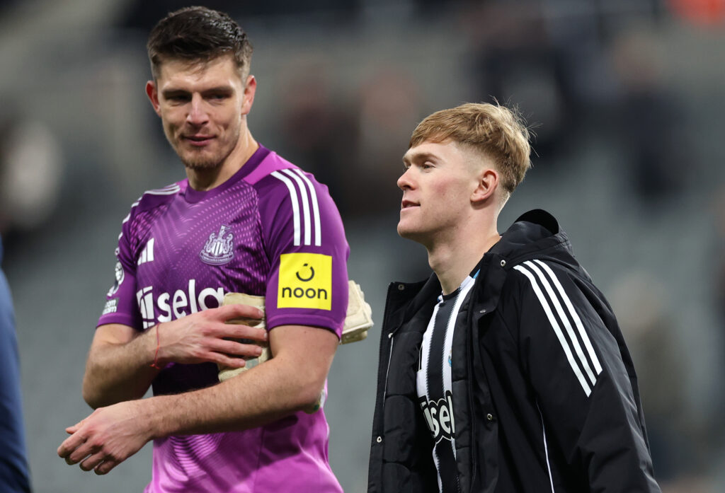Nick Pope and Lewis Hall after Newcastle United's win over Manchester City.