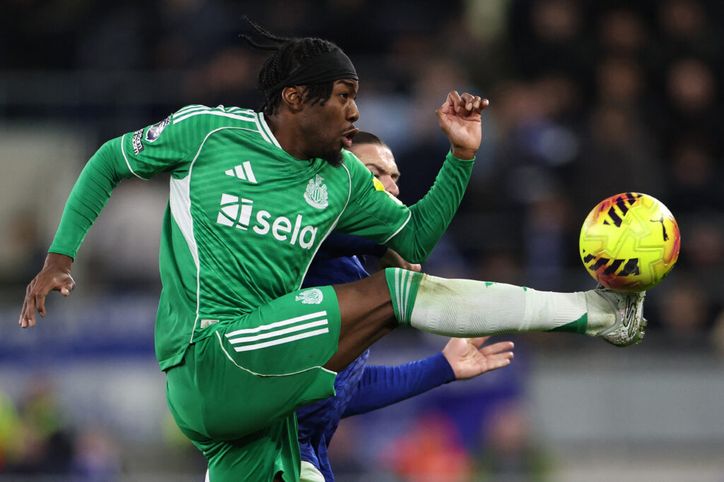 Anthony Elanga battles Jack Grealish for the ball during Everton vs Newcastle United.