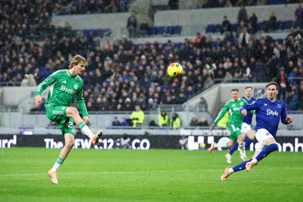 Nick Woltemade scores for Newcastle United against Everton.