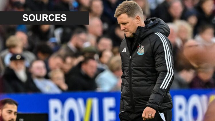 Newcastle United manager Eddie Howe looks frustrated during his side's Premier League game against West Ham.